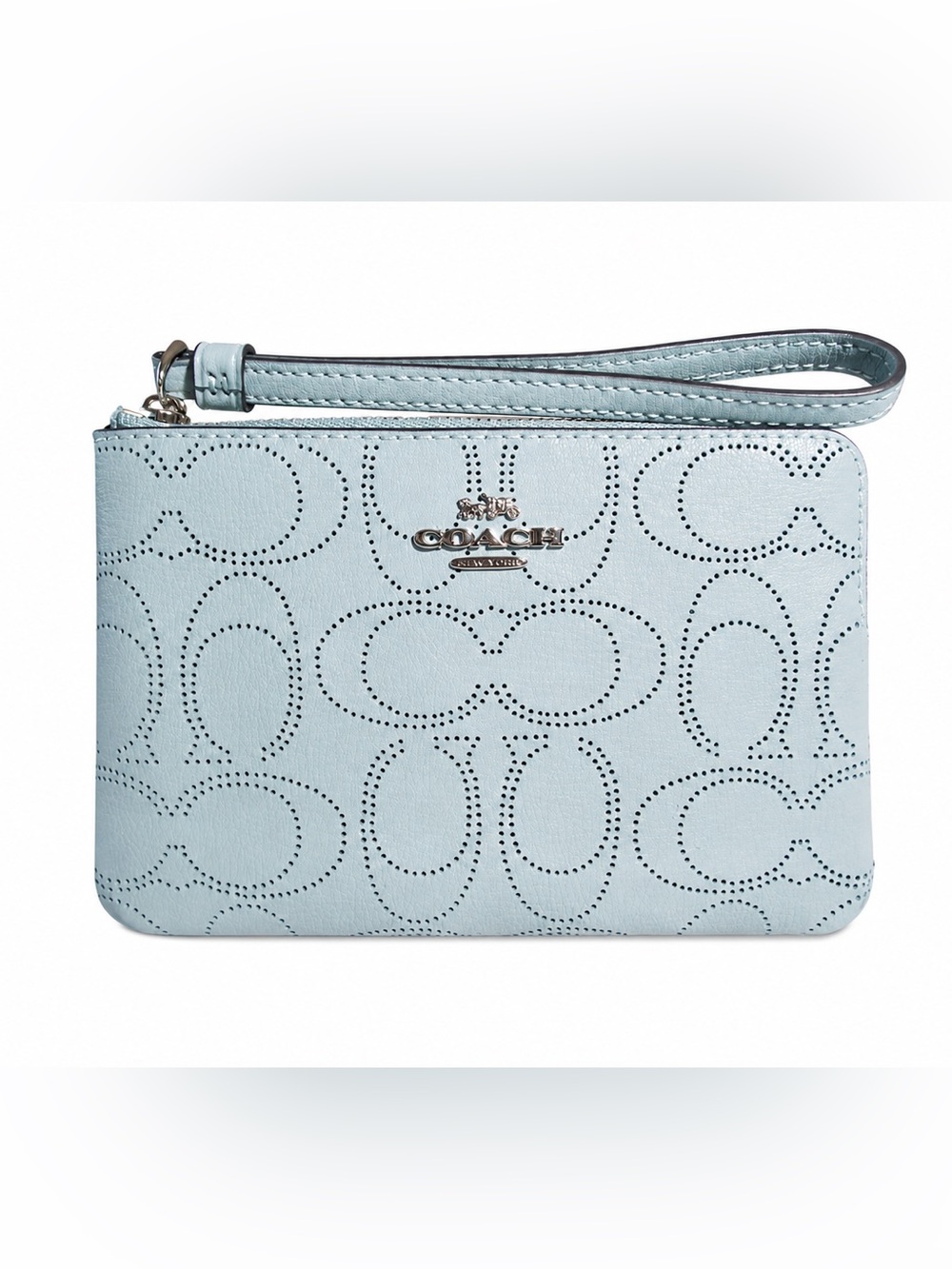 Coach Perforated Signature Wristlet in Light Blue